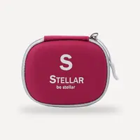 STELLAR FlyPods burgundy fabric carry case — S STELLAR be stellar logo in white, zipper closure